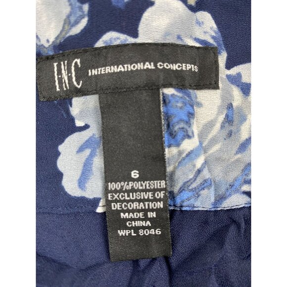 INC Women Floral Boho Flowy Pleated Skirt W/Wide Sequin Trim Blue & White SZ 6 - Picture 3 of 12